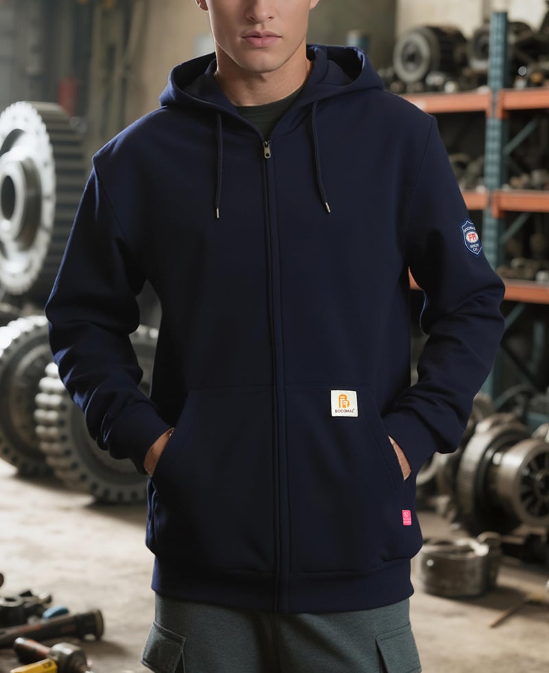 BOCOMAL FR Hoodies Idea for Summer Zipper Front 7.5oz Lightweight Navy Flame Resistant Sweatshirtï¼ˆNon Fleeceï¼‰ - Image 2